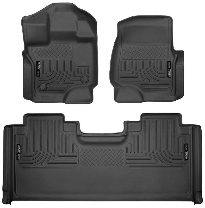 Ford F-150 SuperCab Floor Mats - Front + Rear - Husky Liners - WeatherBeater Series - Black - `15-`19 Ford F-150 SuperCab Floor Mats - Front + Rear - Husky Liners - WeatherBeater Series - Black - `15-`19